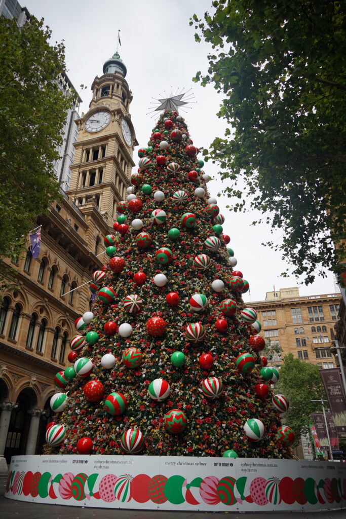 Large Christmas tree installation along Martin Place.