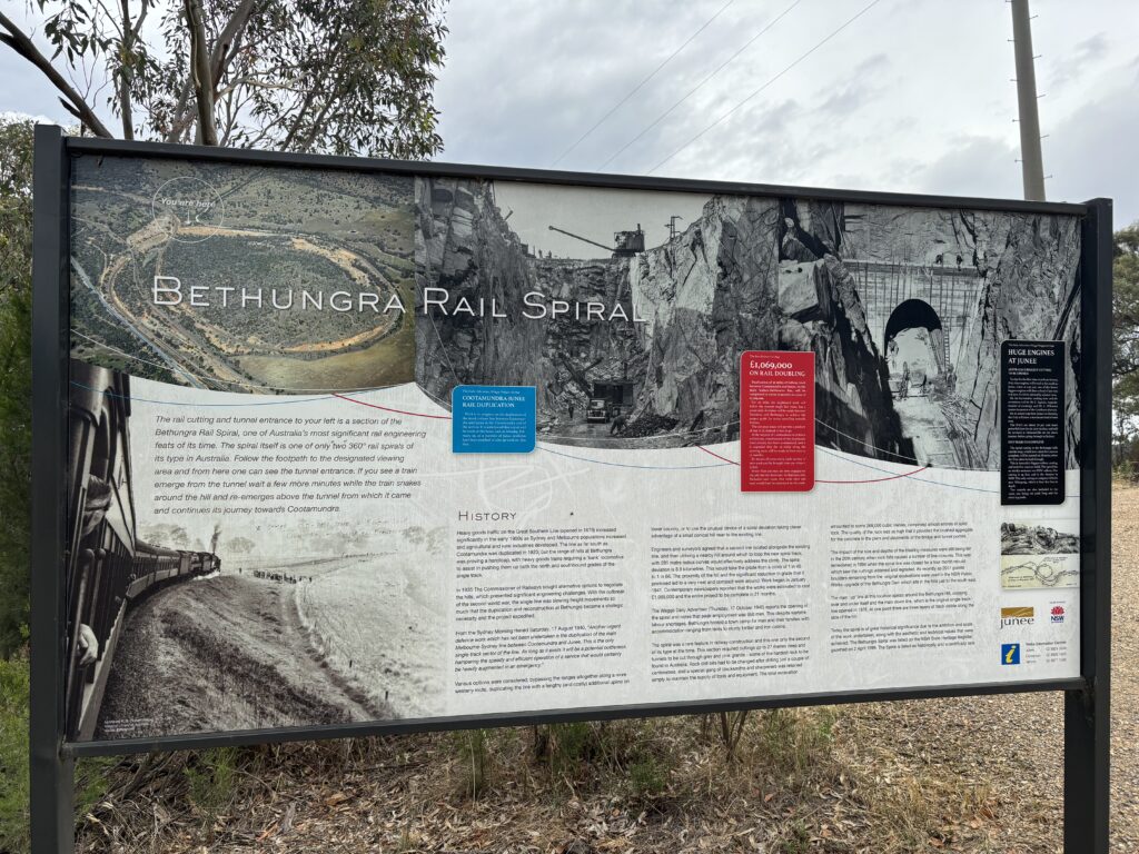 An informational panel with the title "Bethungra Rail Spiral".